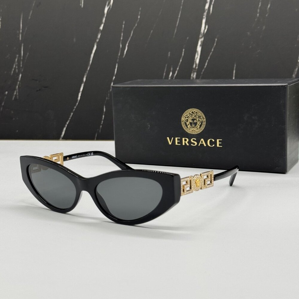 NEW MOD 4470B GB1/87 VERSACE WOMEN CAT EYE SUNGLASSES BLACK VE4470B GB1/87